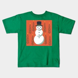 Holiday Snowman with trees Kids T-Shirt